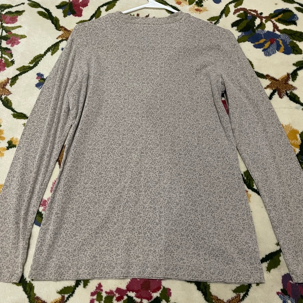 women’s long sleeve T medium beige with light brown floral print.